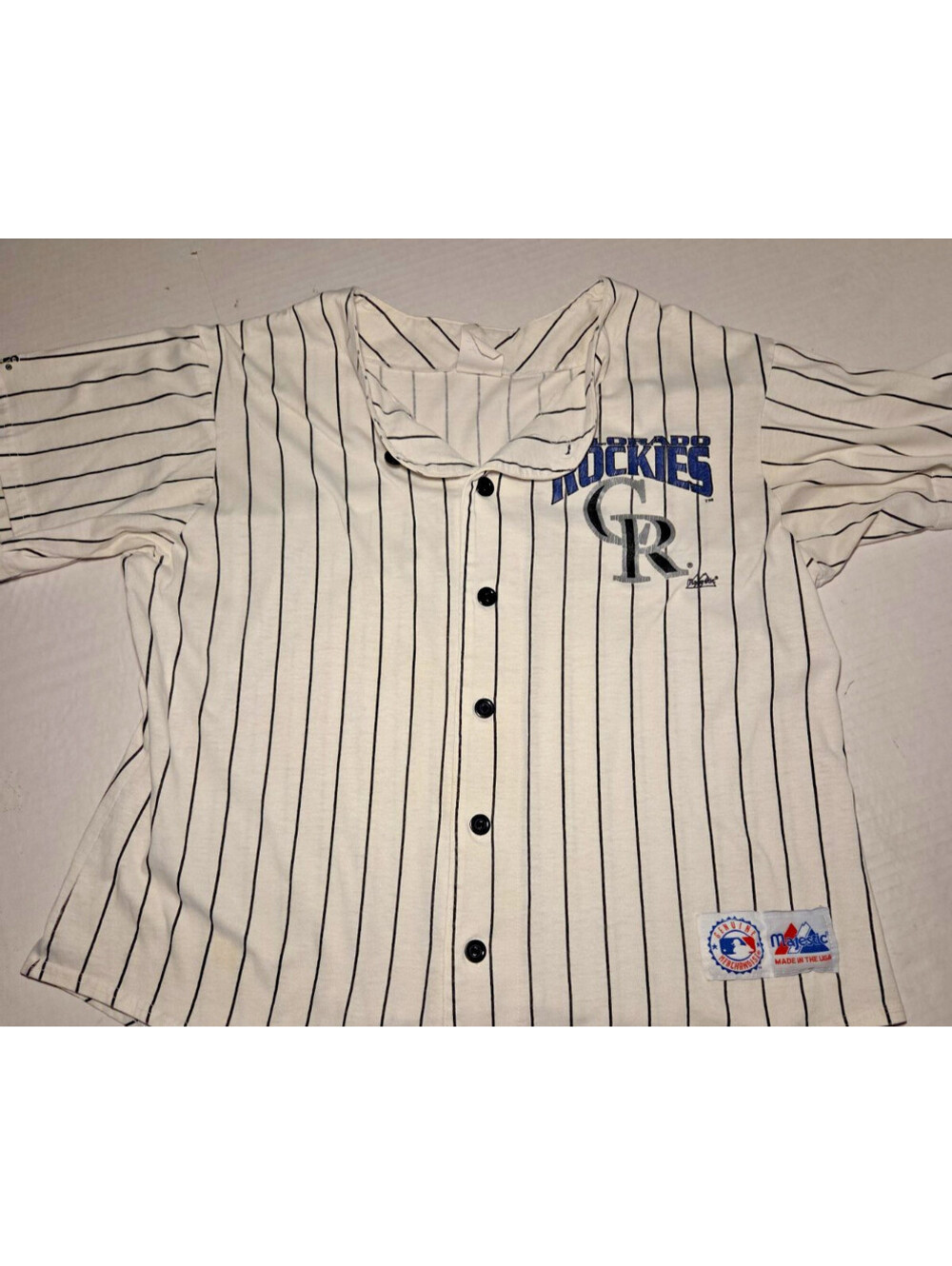 Vintage 90s Colorado Rockies Majestic USA Pinstripe Baseball Jersey Shirt L MLB